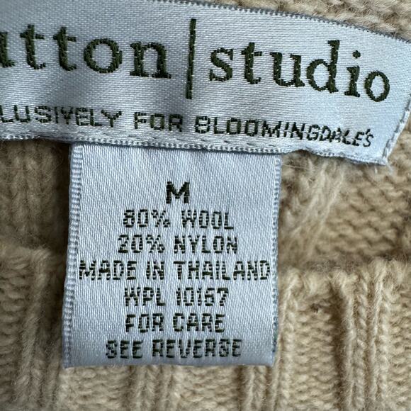 Sutton Studio Cable Knit Sweater Crew Neck Wool Nylon Cream Tan  M - Picture 9 of 10
